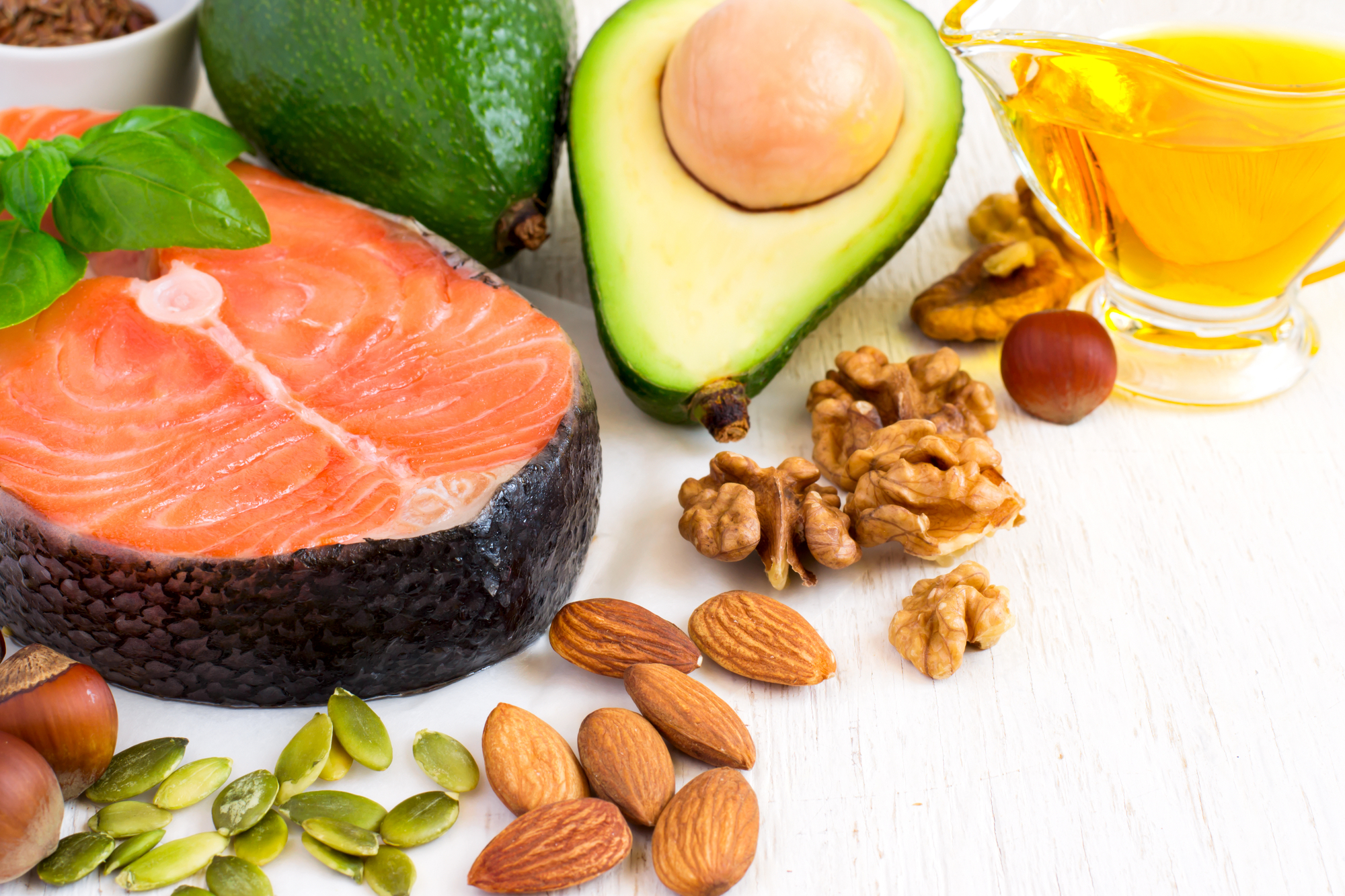selection Food sources of omega 3 and healthy fats, copy space