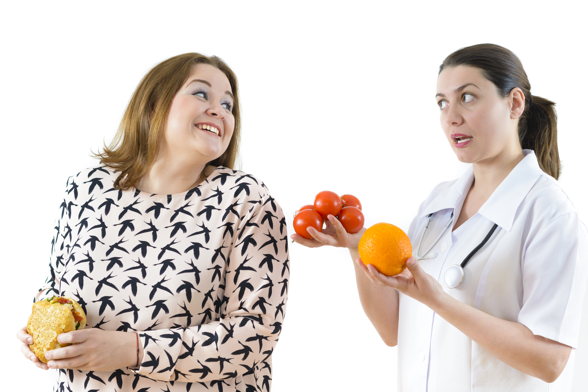 Doctor Advising a Corpulent Woman to Eat Healthy