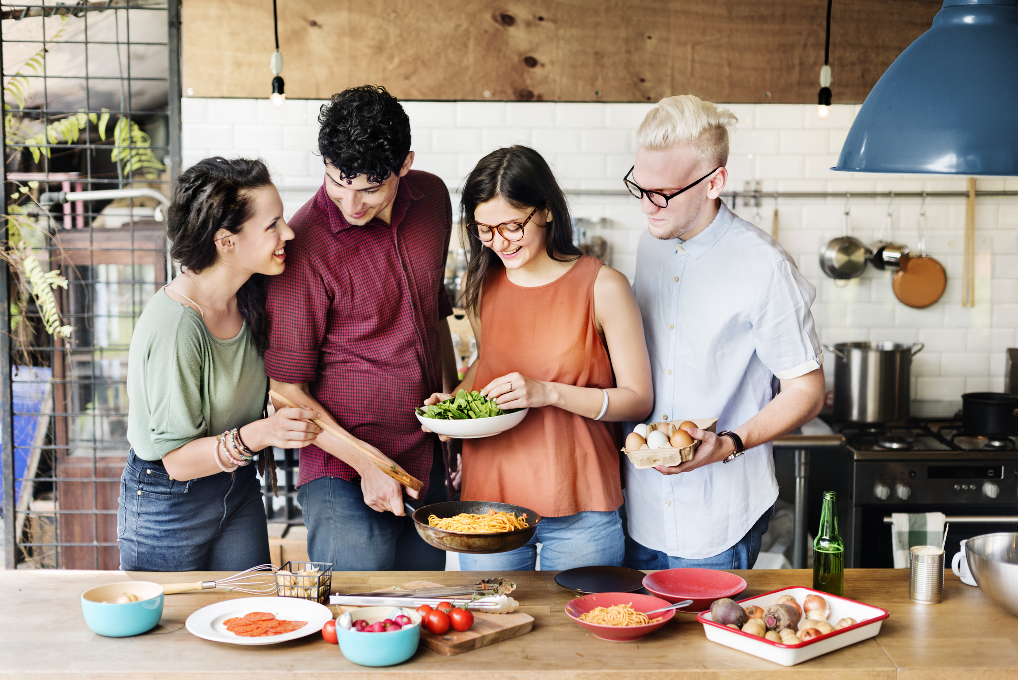 Friends Kitchen Cooking Dining Togetherness Concept