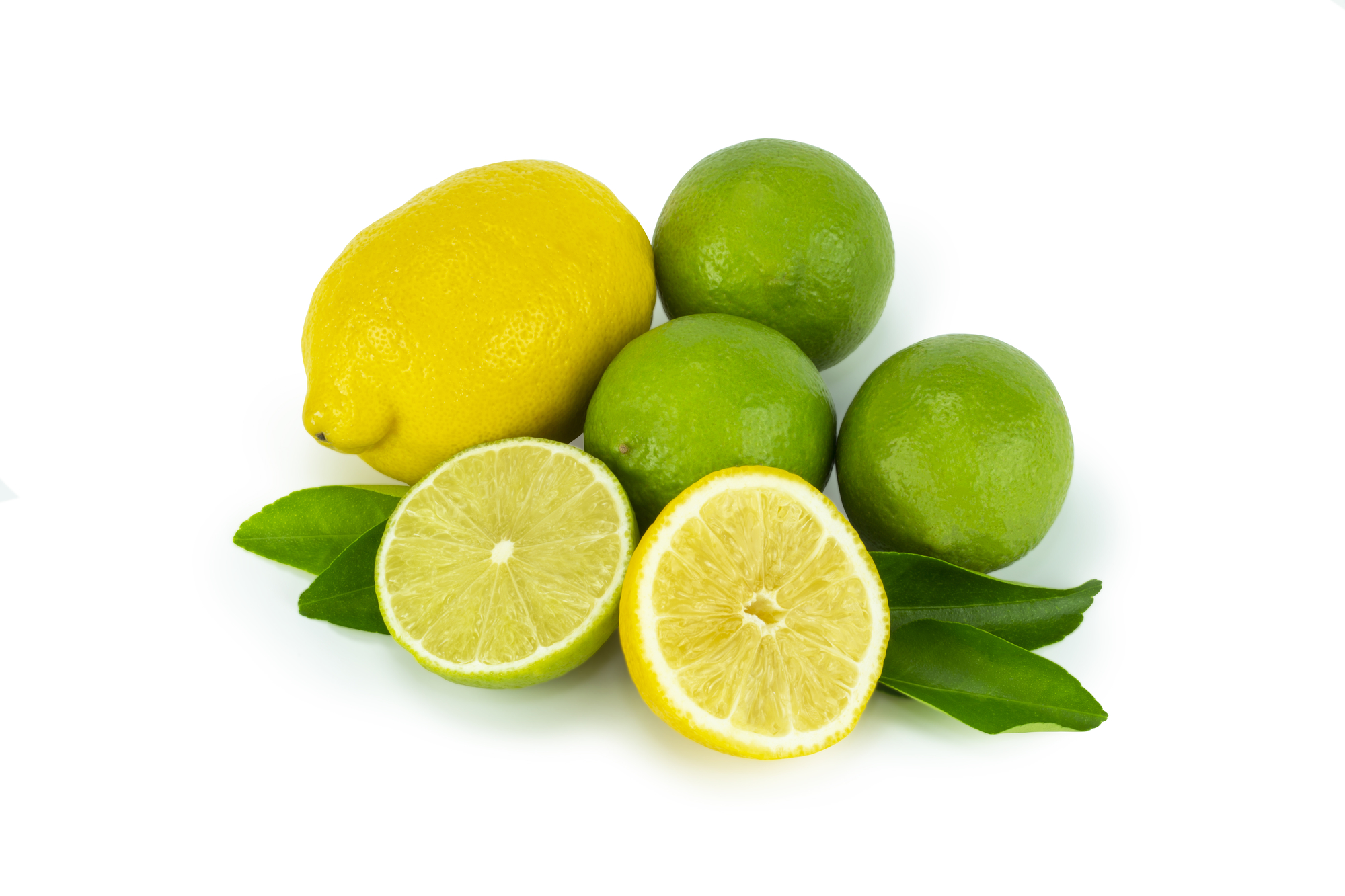 Juicy ripe citrus wiht isolated on white background,lime, lemon