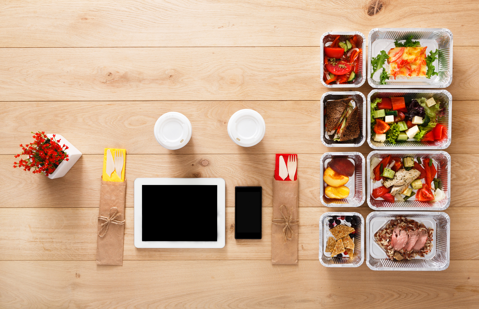 Healthy food take away in boxes