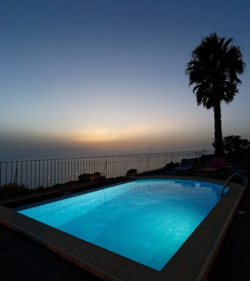 swimming pool in the night light