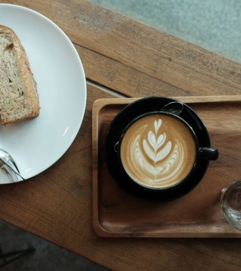 Foods - croissant bread with cappuccino coffee