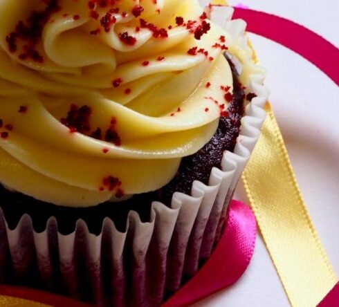 Foods - Chocolate Cupcake With White and Red Toppings