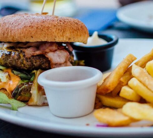 Foods - Fries and Burger on Plate