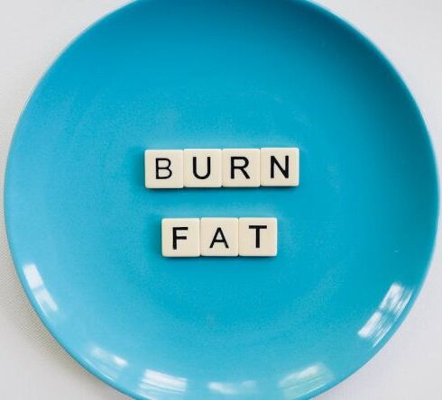 Diet - Photo of a Burn Fat Text on Round Blue Plate