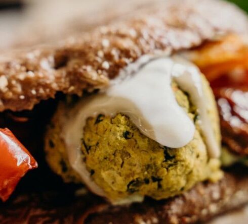 Wellness Diet - Brown Bread With White Cream and Red Sauce on White Ceramic Plate