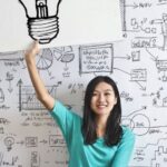 Ideas - Woman Draw a Light bulb in White Board