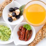 Diet - Bread, Juice, and Berries on White Ceramic Plate