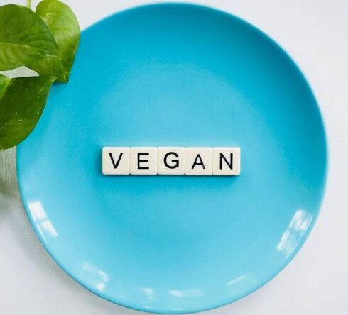 Vegan - Scrabble Tiles in Blue Ceramic Plate