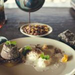 Dinner - ice cream with vegetable on plate