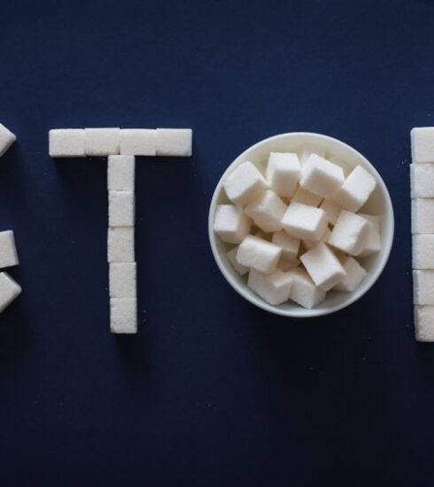 Diet - the word stop spelled out of marshmallows in a bowl