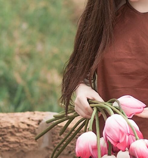 Wear - Woman Holding Pink Tulips