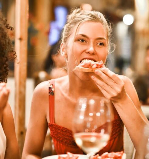 Eating - Woman Eating Bruschetta