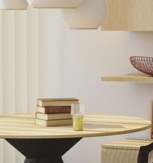 Visualization - Round Beige and Brown Wooden Table and Chair