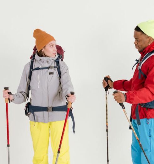 Hiking - Two People in Complete Trekking Gears