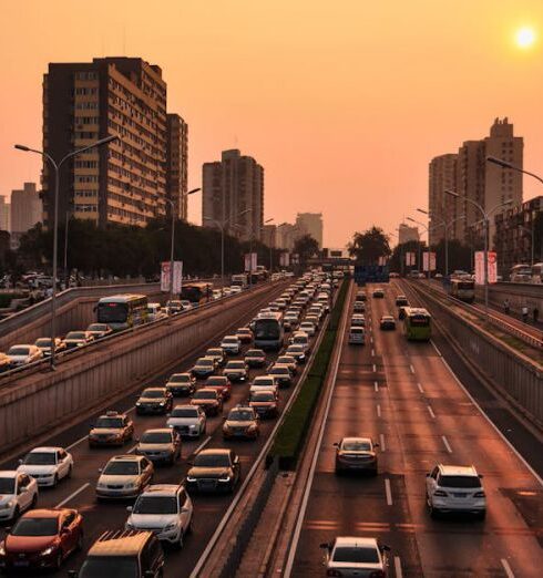 Transportation - Vehicle in Road at Golden Hour