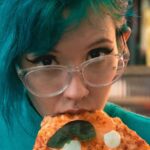 Eating - Green-haired Woman Eating Pizza