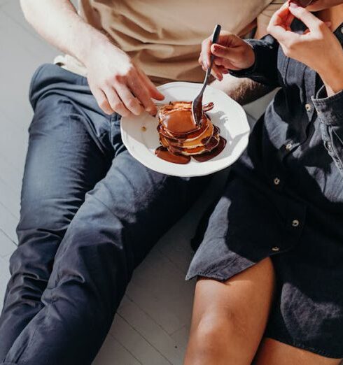 Eating - Two Person Eating Pancake on White Wooden Floor