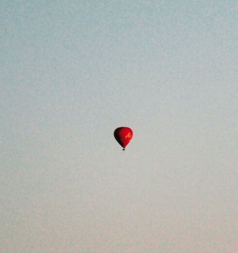 Minimalism - Red Hot Air Balloon on Sky