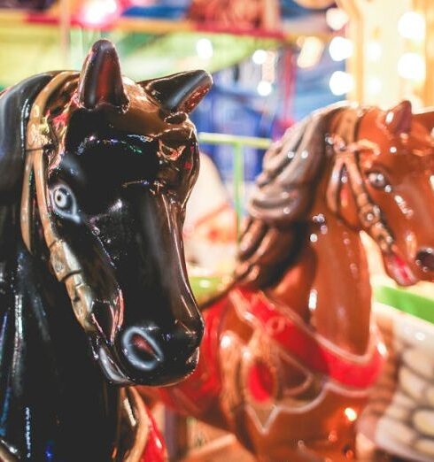 Rides - Closeup Photography of Brown and White Carousel