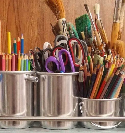 Crafting - Pencils in Stainless Steel Bucket