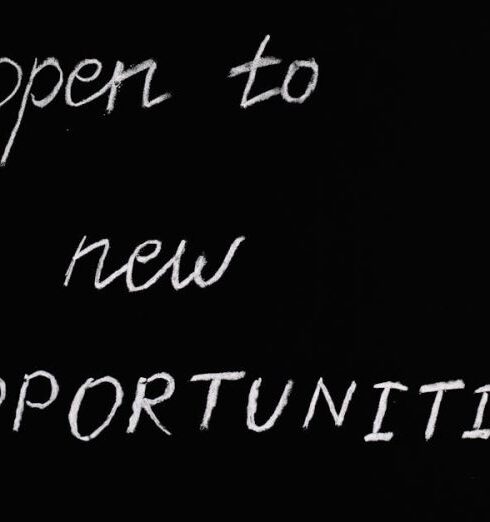 Opportunities - Open To New Opportunities Lettering Text on Black Background