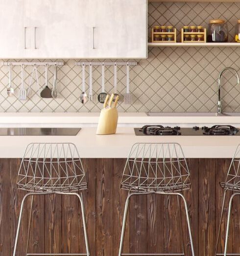 Kitchen - Four Gray Bar Stools in Front of Kitchen Countertop