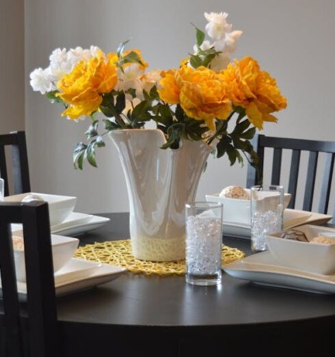 Dining Table - White Ceramic Vase on Dining Table