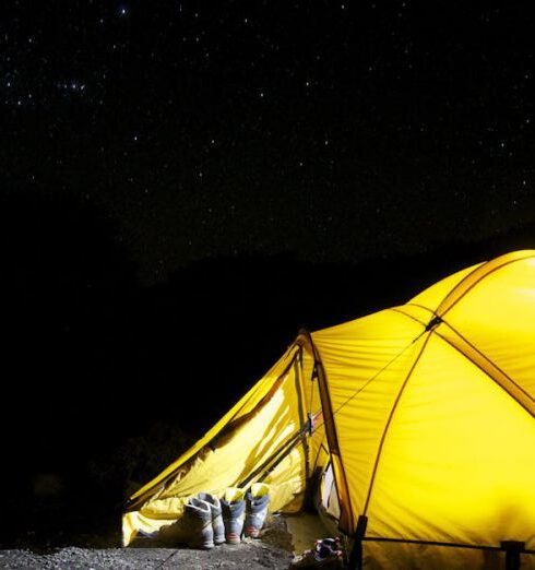 Tent - Yellow Tent Under Starry Night