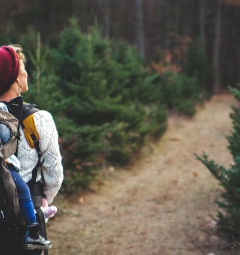 Hike - Shallow Focus on Blond Haired Woman in White Long Sleeve Shirt Carrying a Baby on Her Back