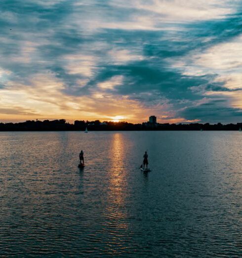 Paddleboarding - Body of Water during Sunset