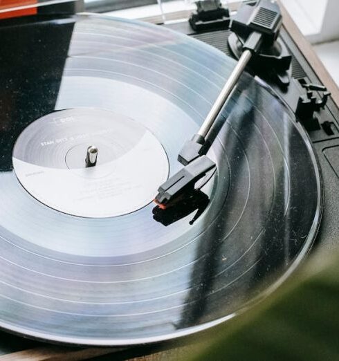 Playlists - Vintage record player with disc placed on windowsill