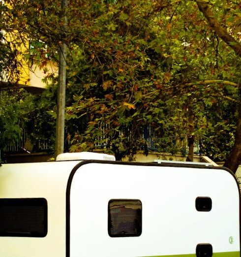 Campsites - Green Caravan Parked on a Street in Ankara