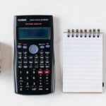 Budget - Composition of calculator with paper money and notebook with pen