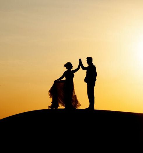 Sunset - Silhouette of Newly Wedded Couple