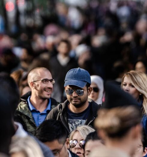 Crowds - People on Sidewalk Selective Focal Photo