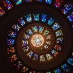 Art - Worms Eye View of Spiral Stained Glass Decors Through the Roof