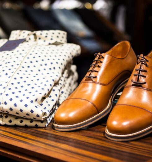 Shoes - Pair of Brown Leather Casual Shoes on Table