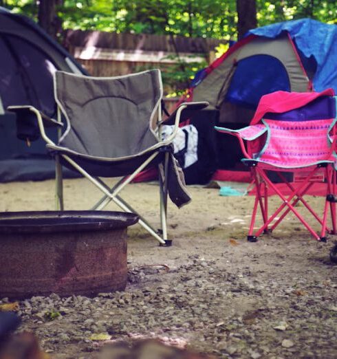 Camping - Two Pink and Gray Camping Chairs