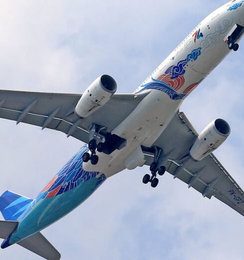 Extended Travel - Commercial Airplane in Flight with the Landing Gear Extended