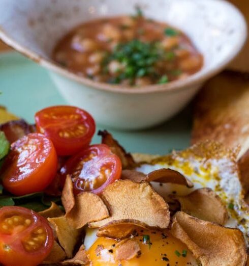 Breakfast - Tomatoes With Egg on Plate