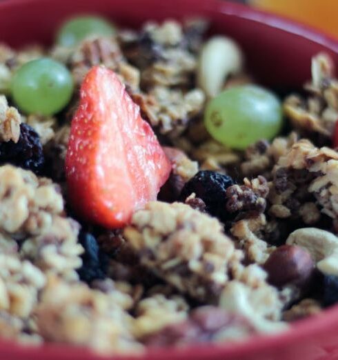 Muesli - Red Strawberry in Red Bowl