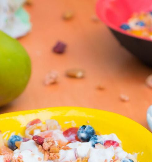 Muesli - bowls of cereals on a table