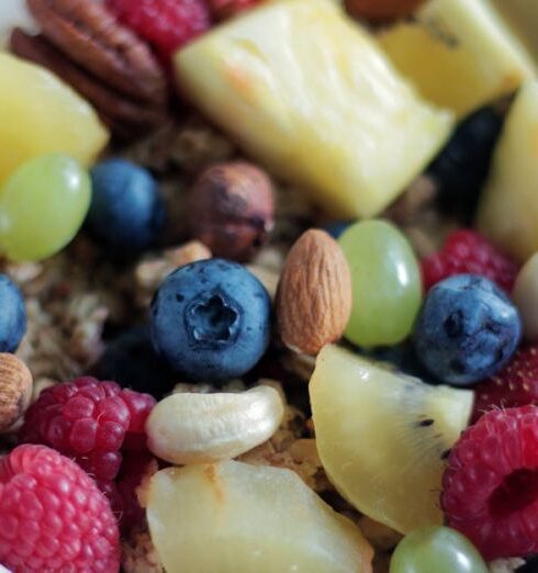 Muesli - Fruit Cereal in White Ceramic Bowl