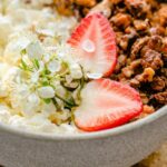 Muesli - Cottage Cheese, Muesli and Strawberry in Bowl