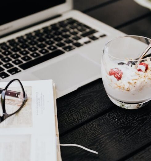 Muesli - Muesli Bowl in Front of a Laptop on a Desk