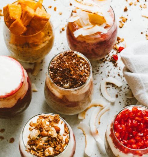 Muesli - White and Red Ceramic Bowls