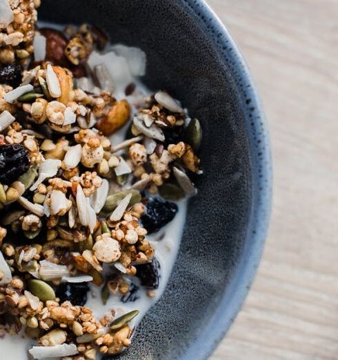 Muesli - Bowl with delicious muesli with milk