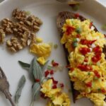 Healthy Eating - A plate with scrambled eggs, tomatoes, and other ingredients